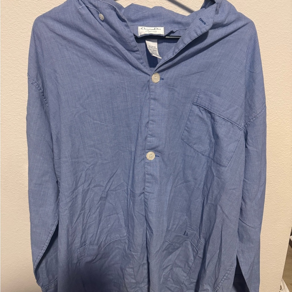 Christian Dior XL Light Blue Hooded Button-Up Shirt